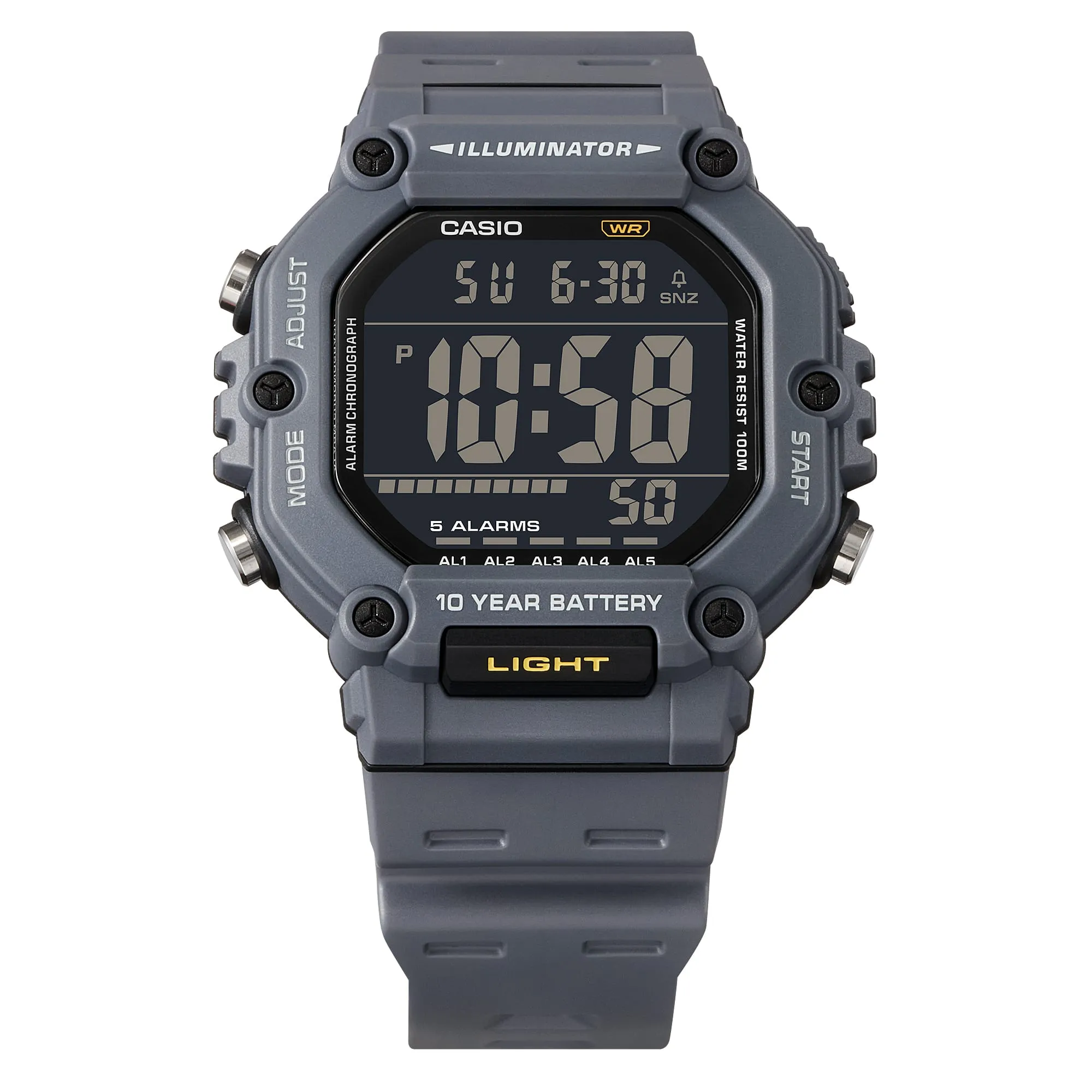 Casio Digital Illuminator Black Dial Grey Resin Band Watch AE1600H-8B