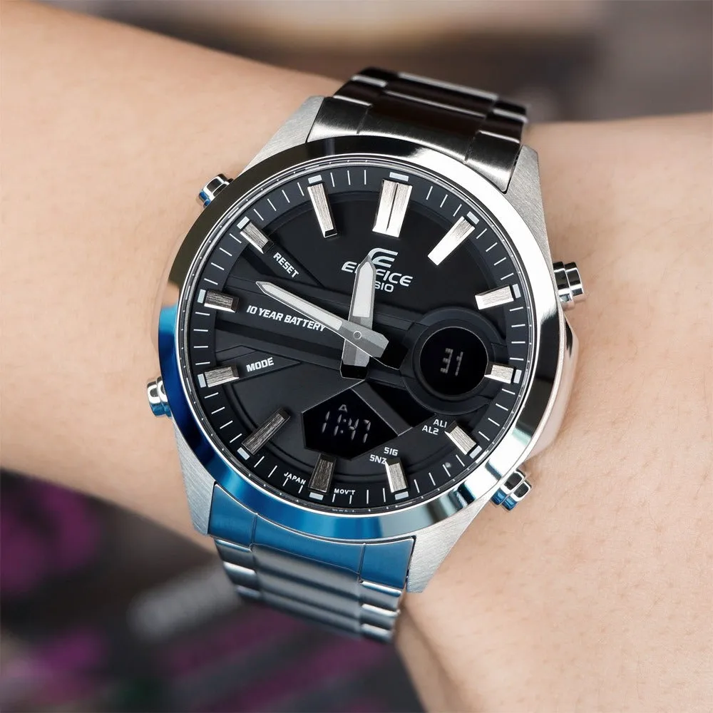 Casio Edifice Black Dial Silver Stainless Steel Men Watch EFV-C120D-1ADF-P