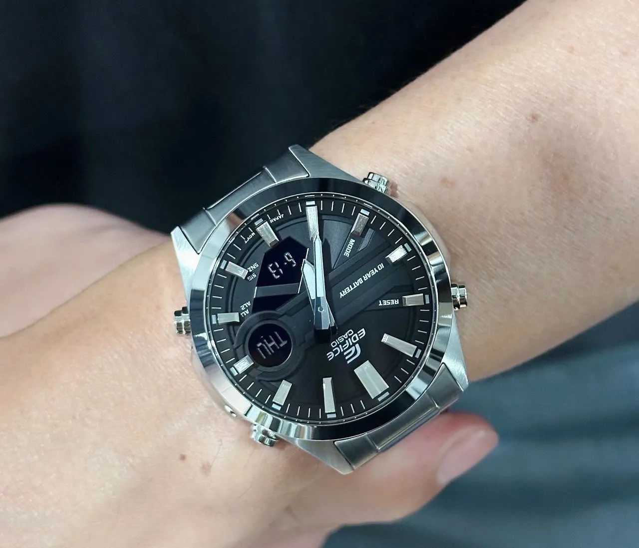Casio Edifice Black Dial Silver Stainless Steel Men Watch EFV-C120D-1ADF-P