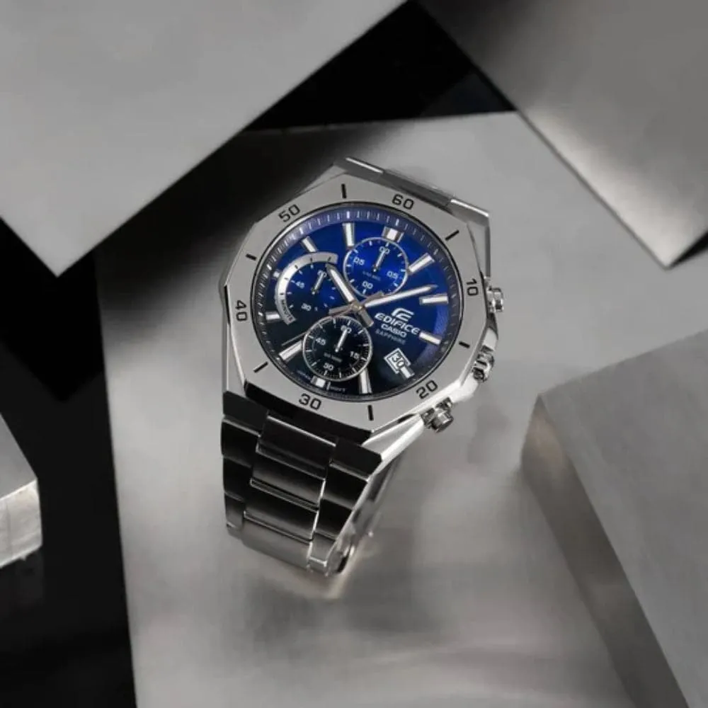 Casio Edifice Blue Dial And Silver Stainless Men Watch EFB-680D-2BVUDF