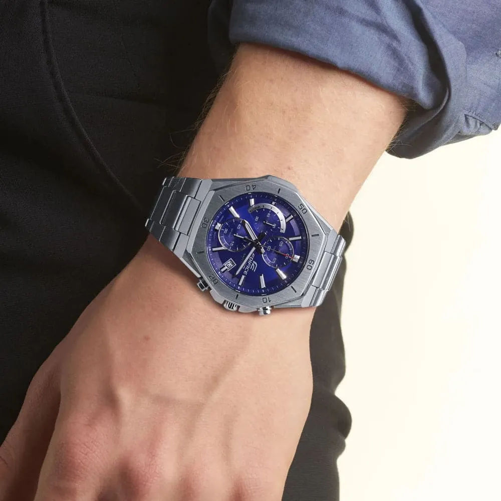 Casio Edifice Blue Dial And Silver Stainless Men Watch EFB-680D-2BVUDF