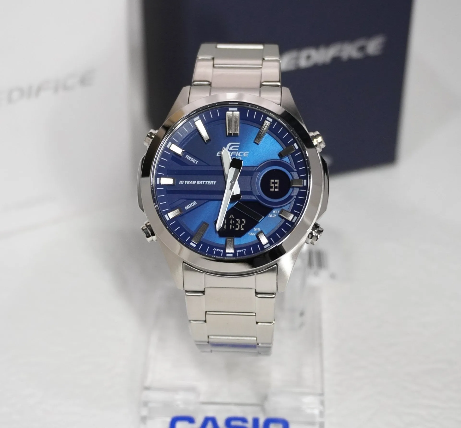 Casio Edifice Blue Dial Silver Stainless Steel Strap Men Watch EFV-C120D-2ADF-P