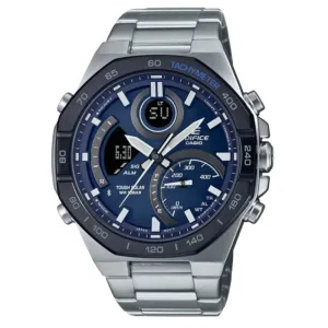 Casio Edifice Chronograph Blue Dial Silver Stainless Steel Strap Men Watch ECB-950DB-2ADF