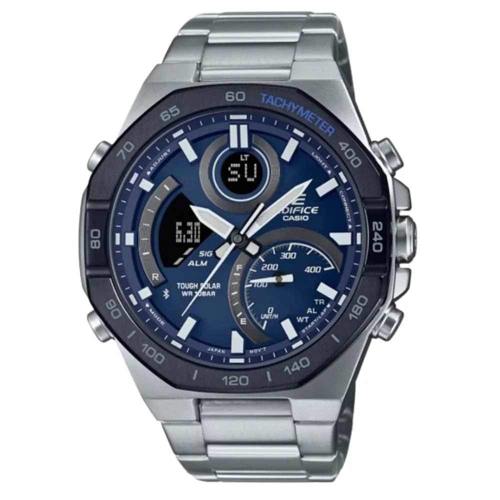 Casio Edifice Chronograph Blue Dial Silver Stainless Steel Strap Men Watch ECB-950DB-2ADF