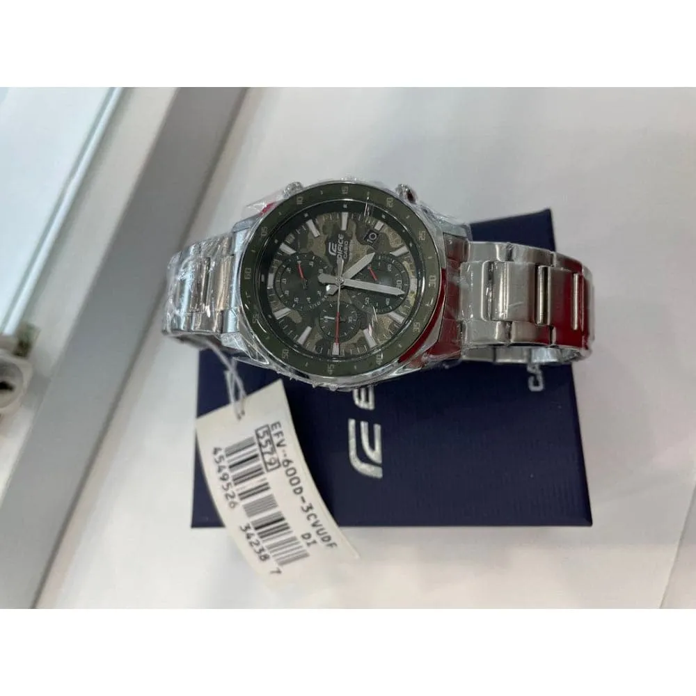 Casio Edifice Chronograph Camouflage And Silver Stainless Steel Strap Men Watch EFV-600D-3CVUDF