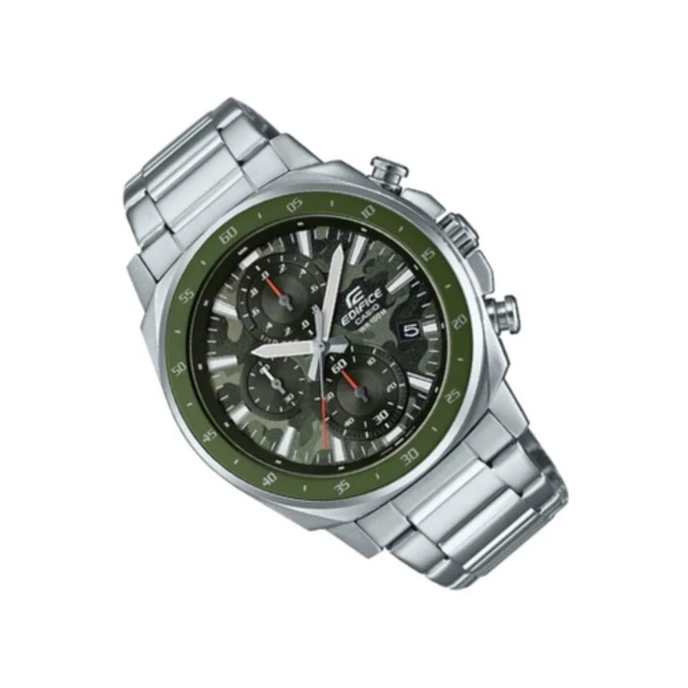 Casio Edifice Chronograph Camouflage And Silver Stainless Steel Strap Men Watch EFV-600D-3CVUDF