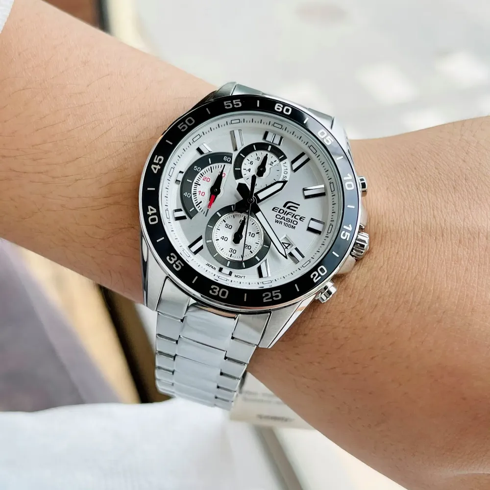 Casio Edifice Chronograph Silver Stainless Steel Strap Men Watch EFV-550D-7AVUDF