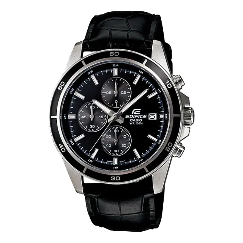 CASIO EDIFICE EFR-526L-1AVUDF-P BLACK LEATHER MEN WATCH