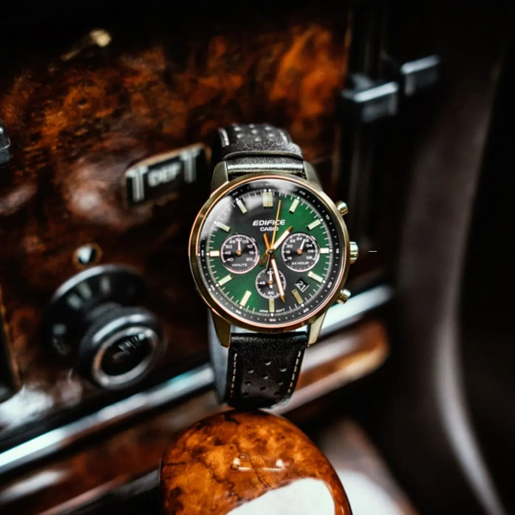 CASIO EDIFICE EFR-575CL-3ADF STANDARD CHRONOGRAPH GREEN DIAL BLACK STRAP WATCH
