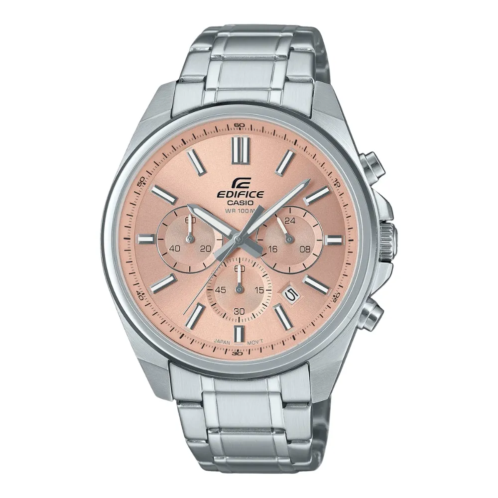 CASIO EDIFICE EFV-650D-P SERIES STANDARD CHRONOGRAPH LIGHT BLUE & PEACH DIAL STEEL WATCH