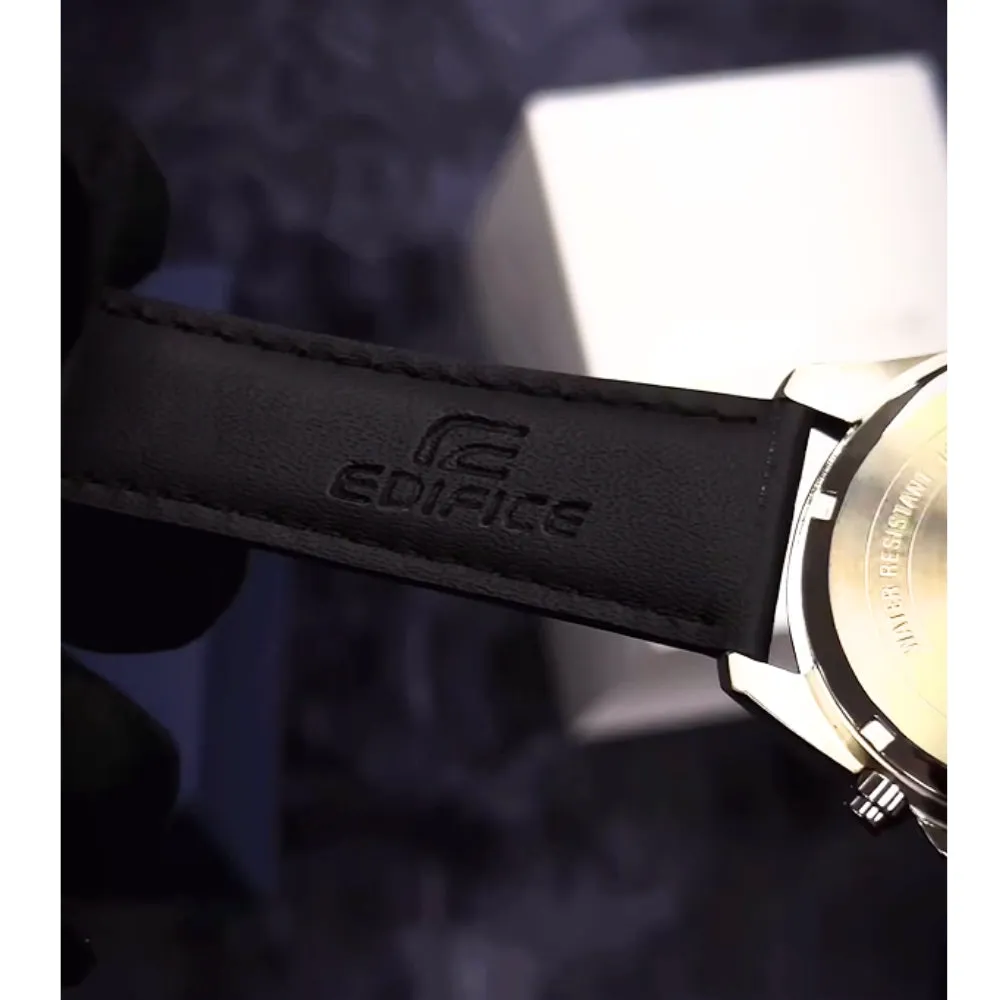 CASIO EDIFICE EFV-650L-7AVUDF-P STANDARD CHRONOGRAPH WHITE DIAL BLACK LEATHER STRAP WATCH