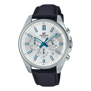 CASIO EDIFICE EFV-650L-7AVUDF-P STANDARD CHRONOGRAPH WHITE DIAL BLACK LEATHER STRAP WATCH