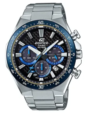Casio Edifice EQS800 Series Mens Watch - Stainless - Carbon Dial - Blue- Chrono
