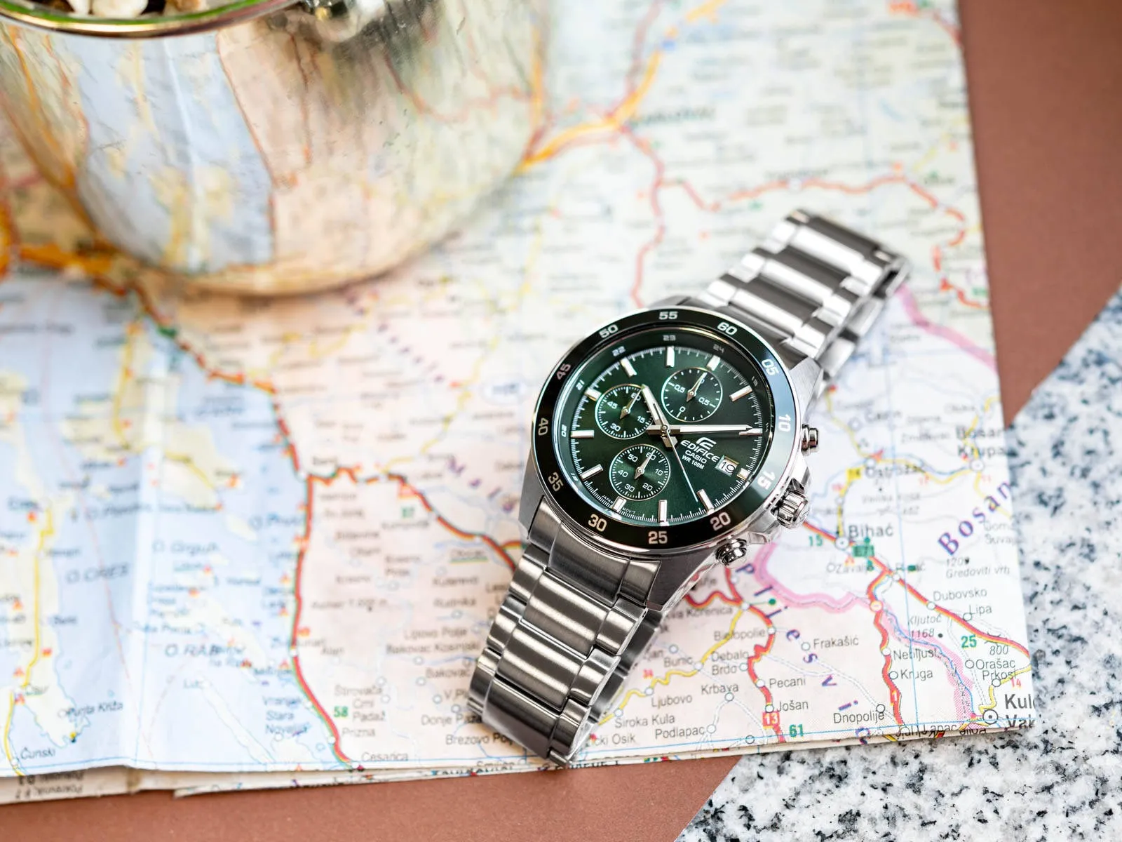 Casio Edifice Green Dial Silver Stainless Steel Strap Men Watch EFR-526D-3AVUDF-P
