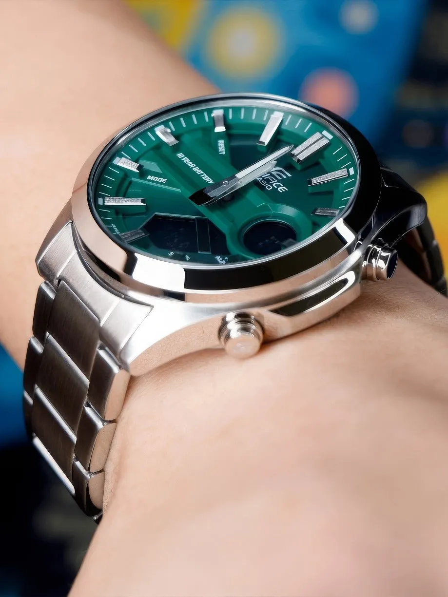 Casio Edifice Green Dial Silver Stainless Steel Strap Men Watch EFV-C120D-3ADF-P
