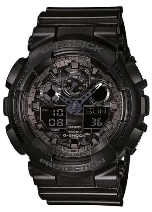CASIO G-SHOCK ANALOGUE / DIGITAL CAMO DIAL BLACK RESIN BAND GA100CF-1A