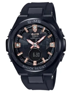 Casio G-Shock G-MS Womens Watch - Diamonds - Black/Rose Gold-Tone - Solar