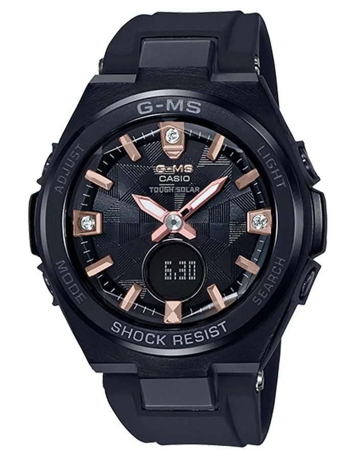 Casio G-Shock G-MS Womens Watch - Diamonds - Black/Rose Gold-Tone - Solar
