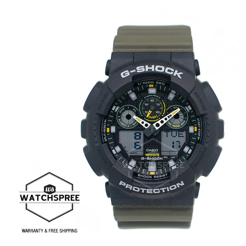 Casio G-Shock GA-100 Lineup Two-Tone Utility Series Olive Green Resin Band Watch GA100TU-1A3 GA-100TU-1A3