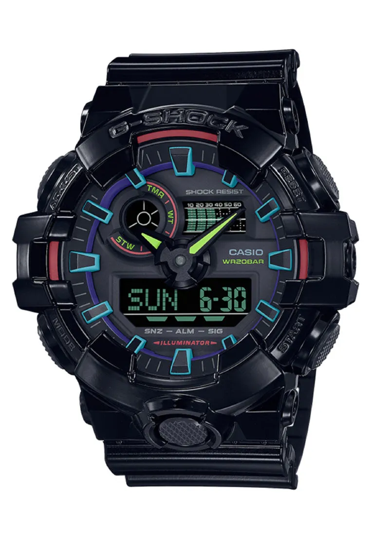 Casio G-shock GA-700RGB-1A Digital Analog Rubber Strap Watch For Men