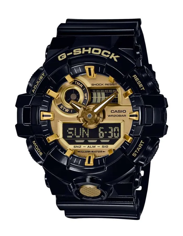 Casio G-Shock Mens Garish Color - Black & Gold - Perforated Band - World Time