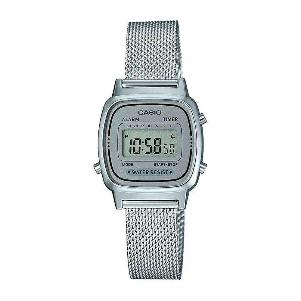 Casio LA670WEM-7DF Silver Mesh Watch for Women