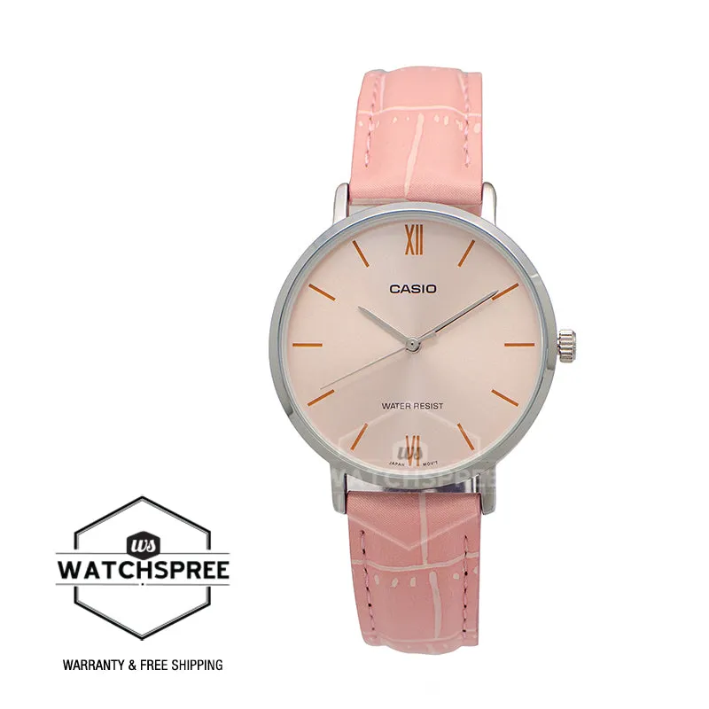 Casio Ladies' Analog Pink Leather Band Watch LTPVT01L-4B LTP-VT01L-4B