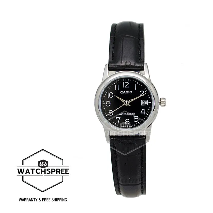 Casio Ladies' Standard Analog Black Leather Strap Watch LTPV002L-1B LTP-V002L-1B