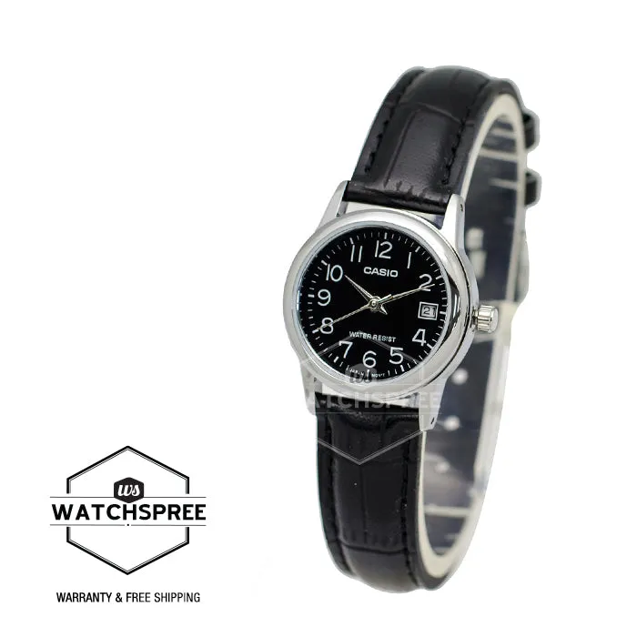 Casio Ladies' Standard Analog Black Leather Strap Watch LTPV002L-1B LTP-V002L-1B
