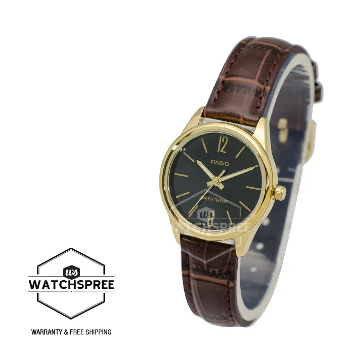 Casio Ladies' Standard Analog Dark Brown Leather Strap Band Watch LTPV005GL-1B LTP-V005GL-1B