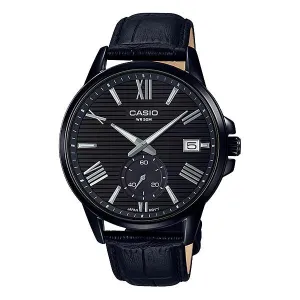 Casio Men's Analog Black Leather Band Watch MTPEX100BL-1A MTP-EX100BL-1A
