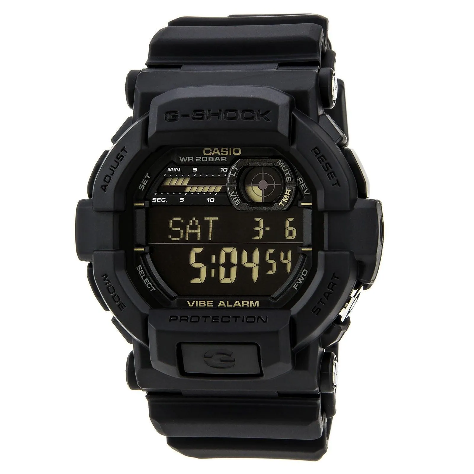 Casio Men's Digital Watch - G-Shock Vibration Alarm Black Dial Resin Strap | GD350-1B