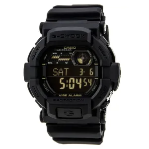 Casio Men's Digital Watch - G-Shock Vibration Alarm Black Dial Resin Strap | GD350-1B