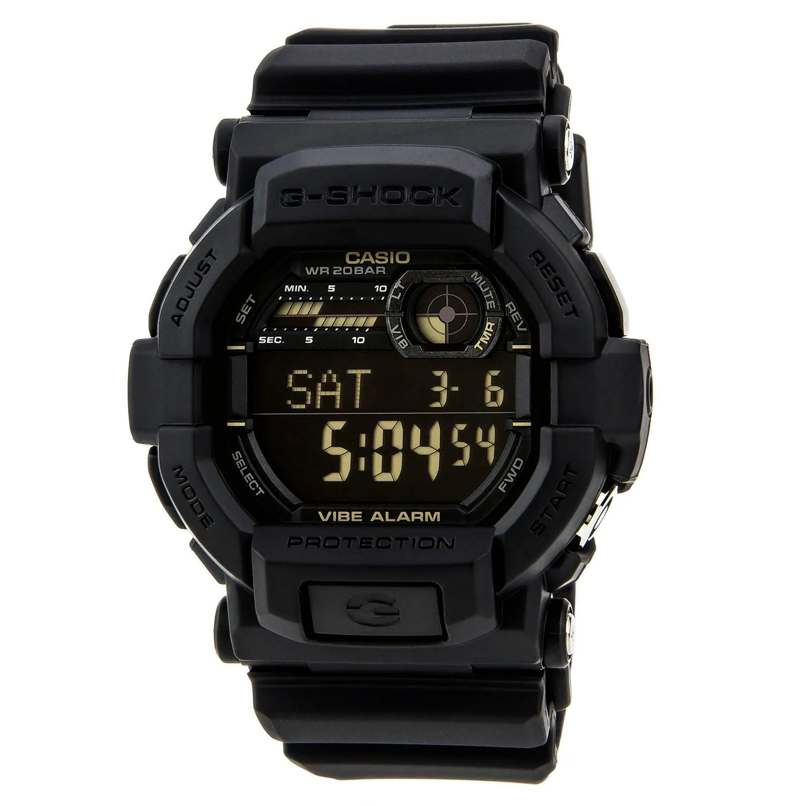 Casio Men's Digital Watch - G-Shock Vibration Alarm Black Dial Resin Strap | GD350-1B