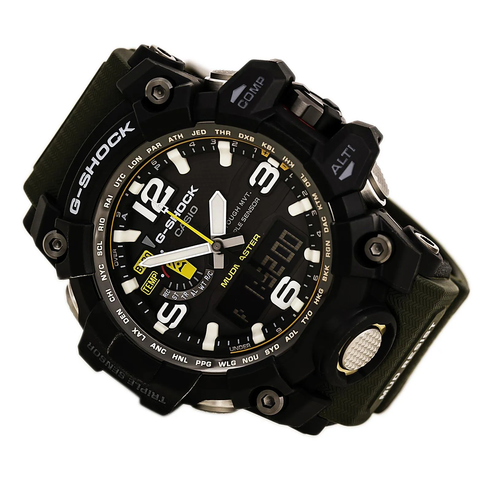 Casio Men's G-Shock Mudmaster World Time Green Resin Strap Ana-Digi Dive Watch | GWG1000-1A3