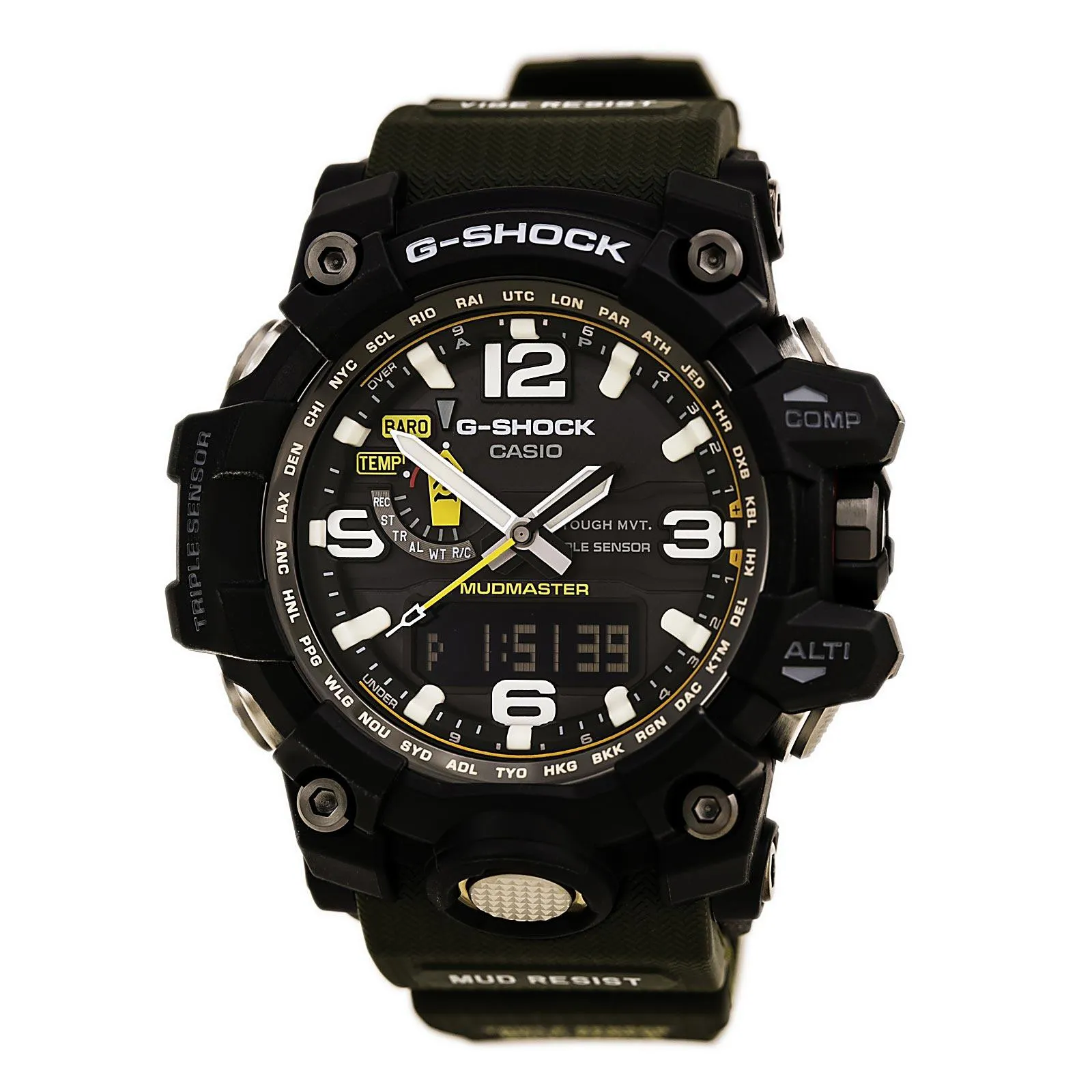 Casio Men's G-Shock Mudmaster World Time Green Resin Strap Ana-Digi Dive Watch | GWG1000-1A3