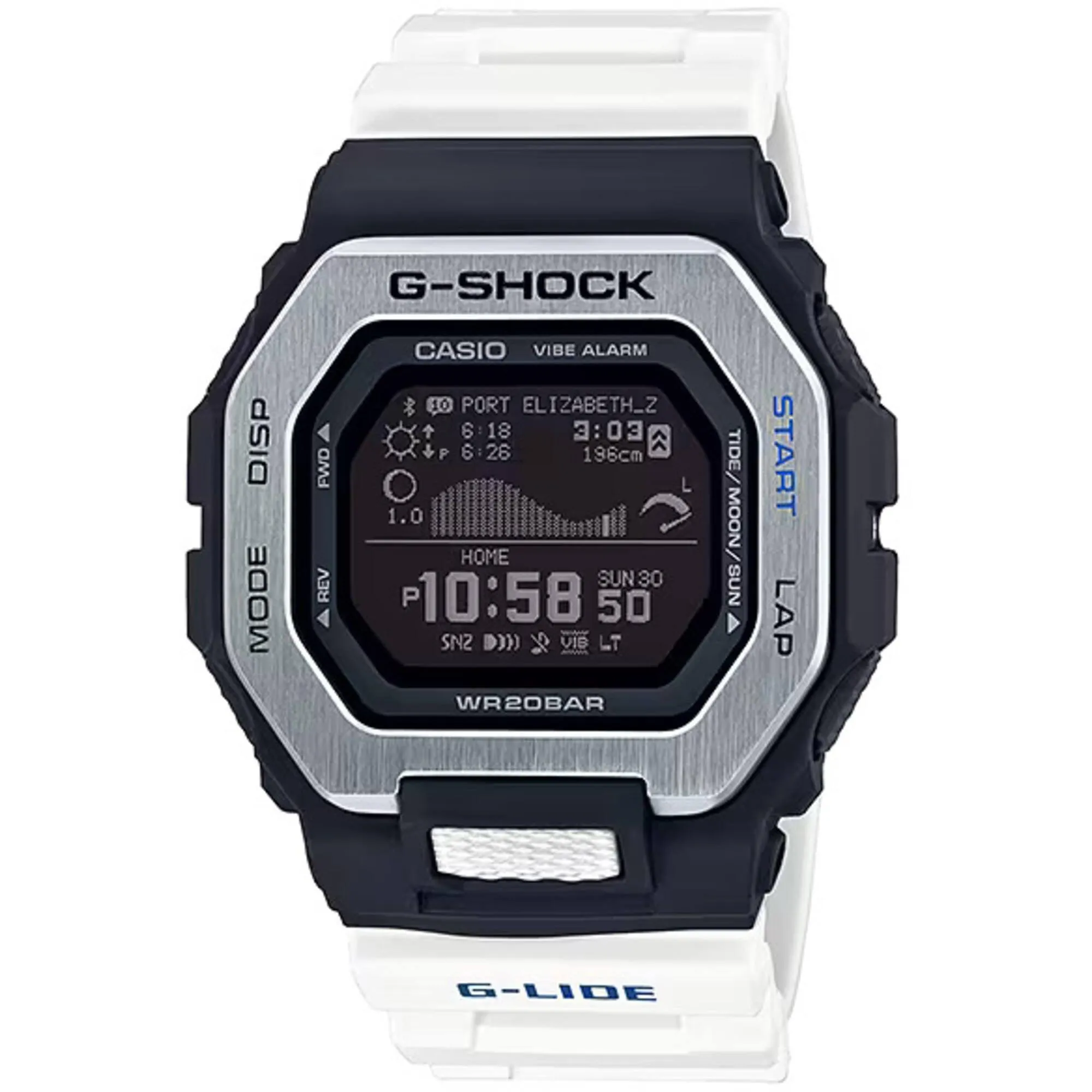 Casio Men's Watch - G-Shock G-Lide Black Digital Dial White Resin Strap | GBX100-7
