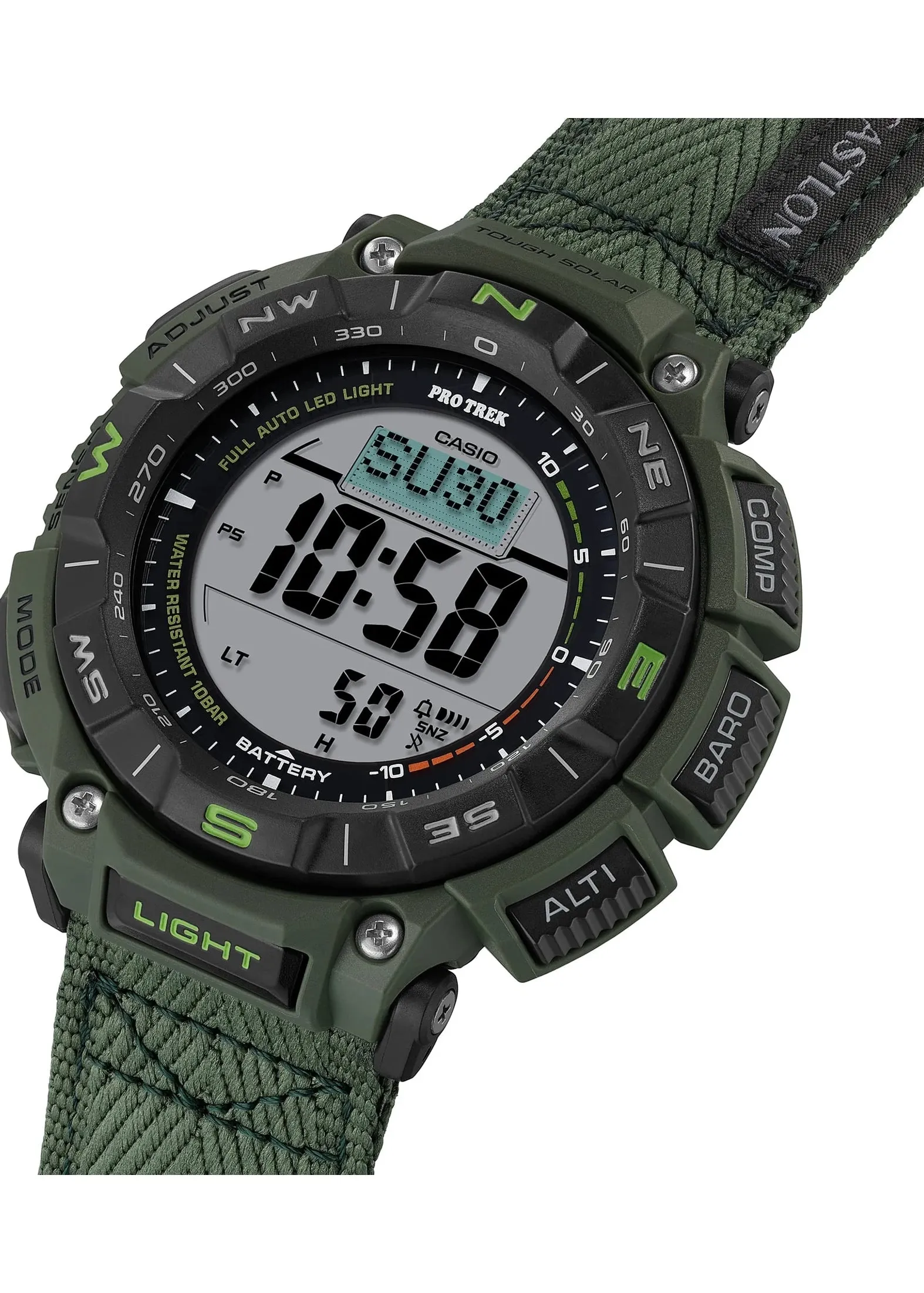 CASIO PROTREK DIGITAL CLIMBER LINE GREEN CASE GASTLON BAND PRG340B-3D