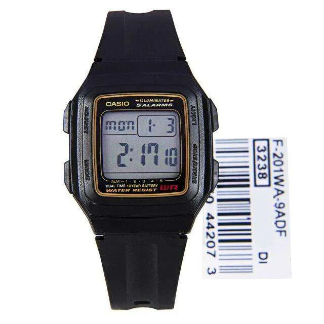 Casio Standard F-201WA-9ADF Black Resin Watch for Men and Women
