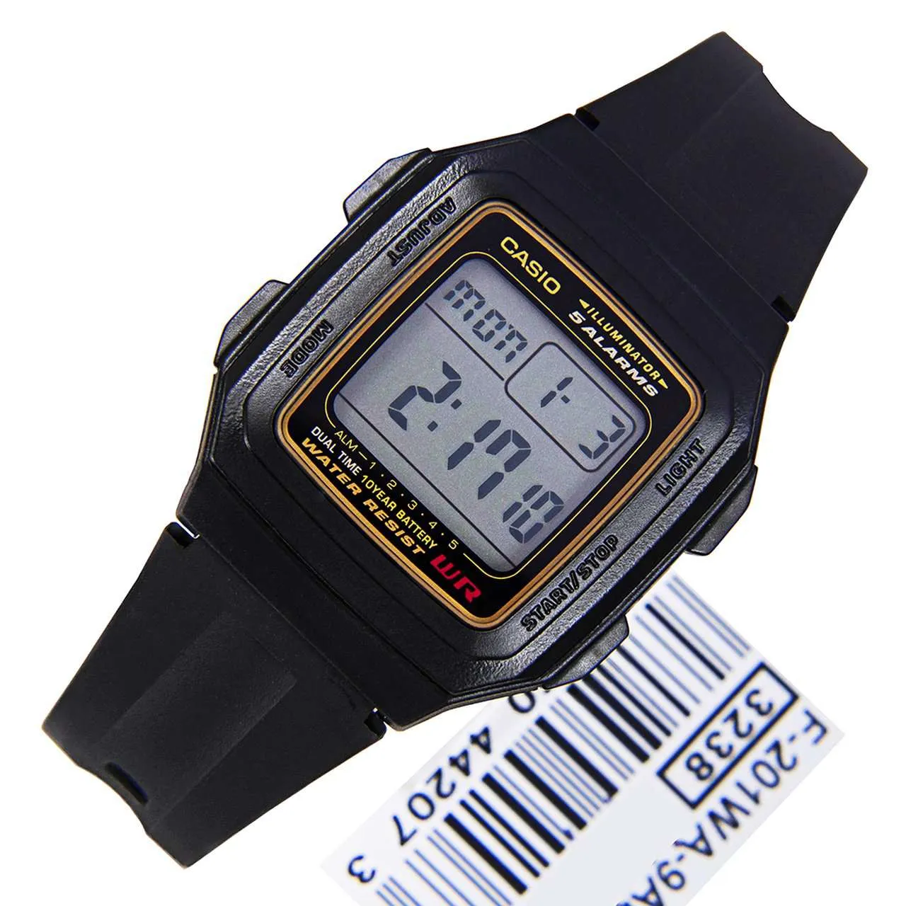 Casio Standard F-201WA-9ADF Black Resin Watch for Men and Women