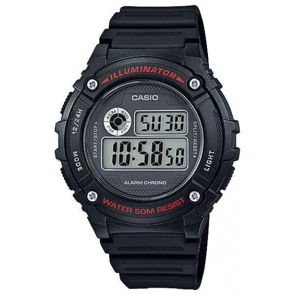 Casio Standard W-216H-1A Black Resin Strap Watch for Men and Women