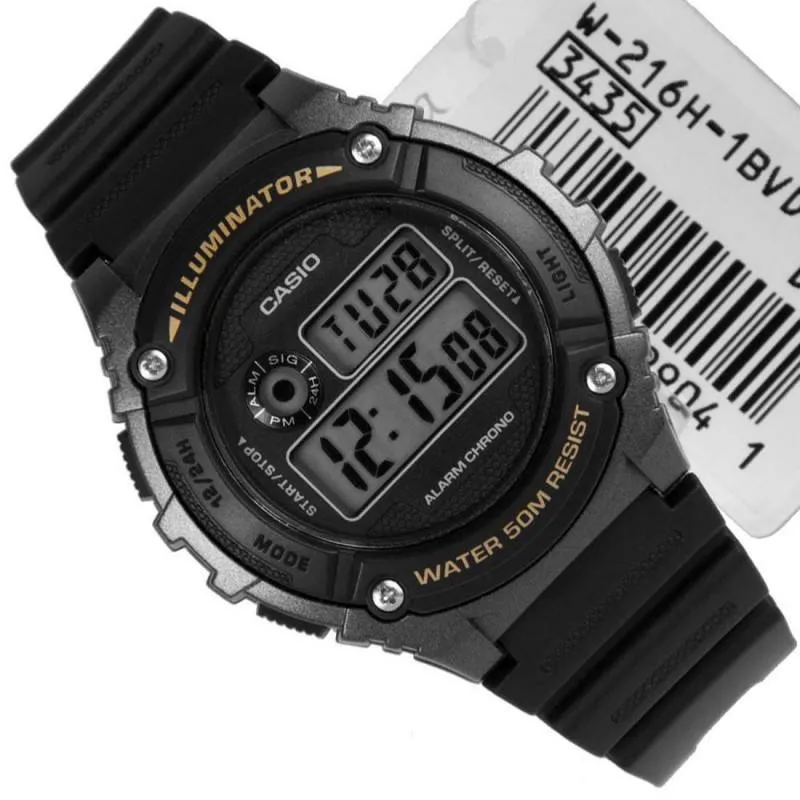 Casio Standard W-216H-1B Black Resin Strap Watch for Men and Women