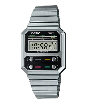 Casio Vintage Style Digital Stainless Steel Band Watch A100WE-1A