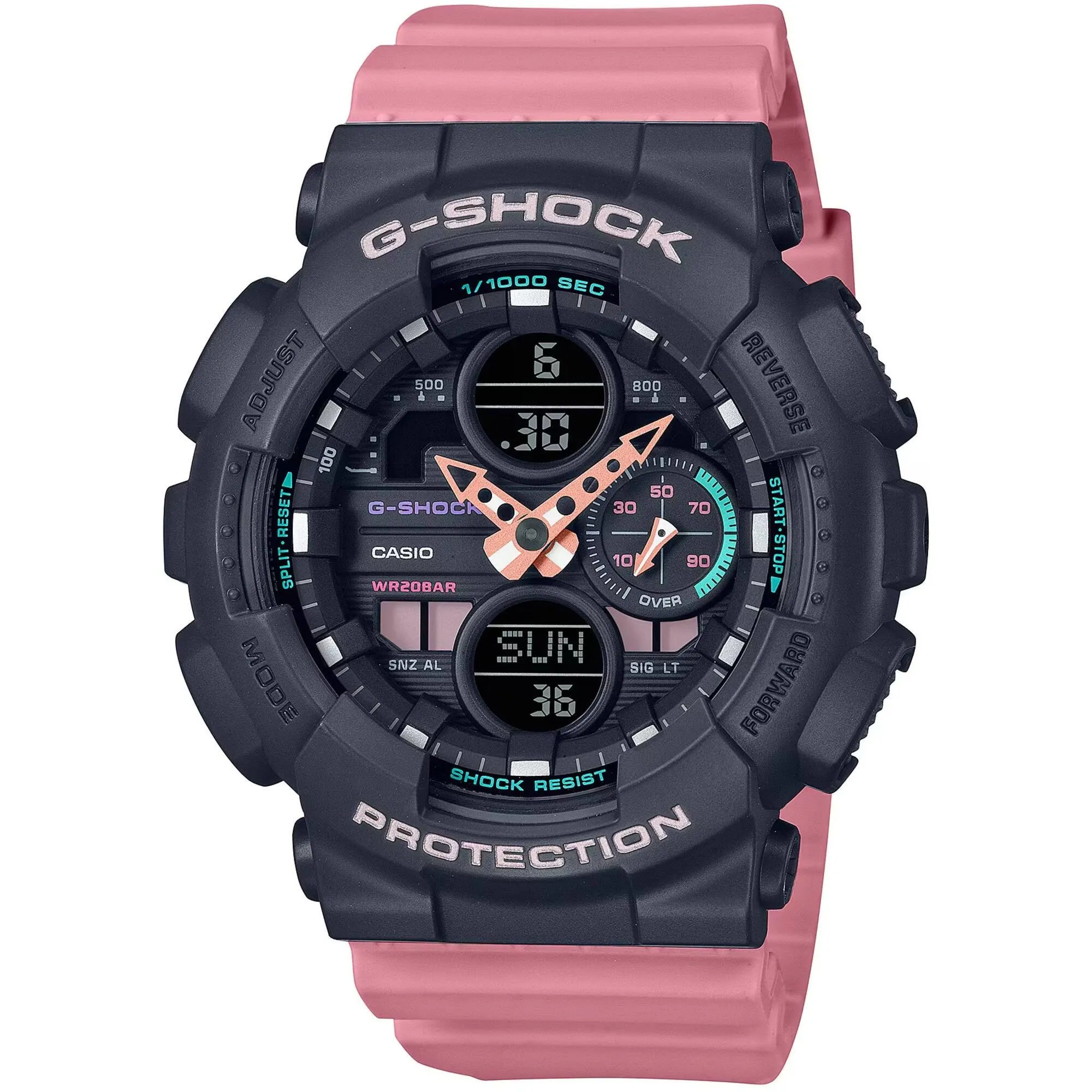 Casio Women's Watch - G-Shock Black and Pink Analog-Digital Dial Strap | GMAS140-4A