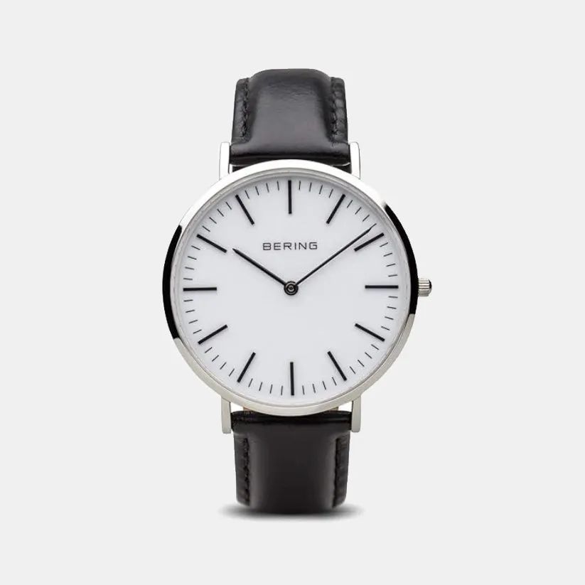 Ceramic Men White Dial Analog Leather Watch 13738-404
