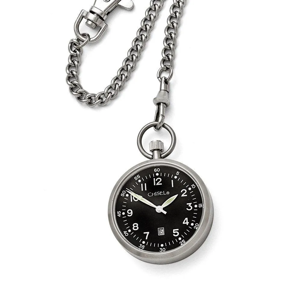 Chisel Stainless Steel Black Dial Pocket Watch