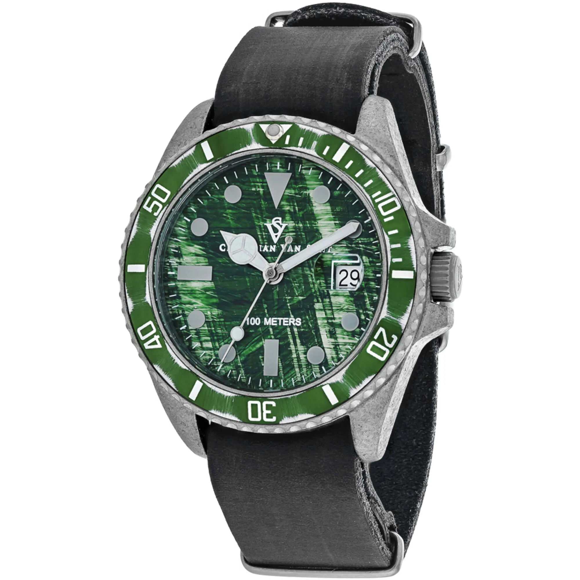 Christian Van Sant Men's Watch - Montego Vintage Green Dial Leather Strap | CV5202