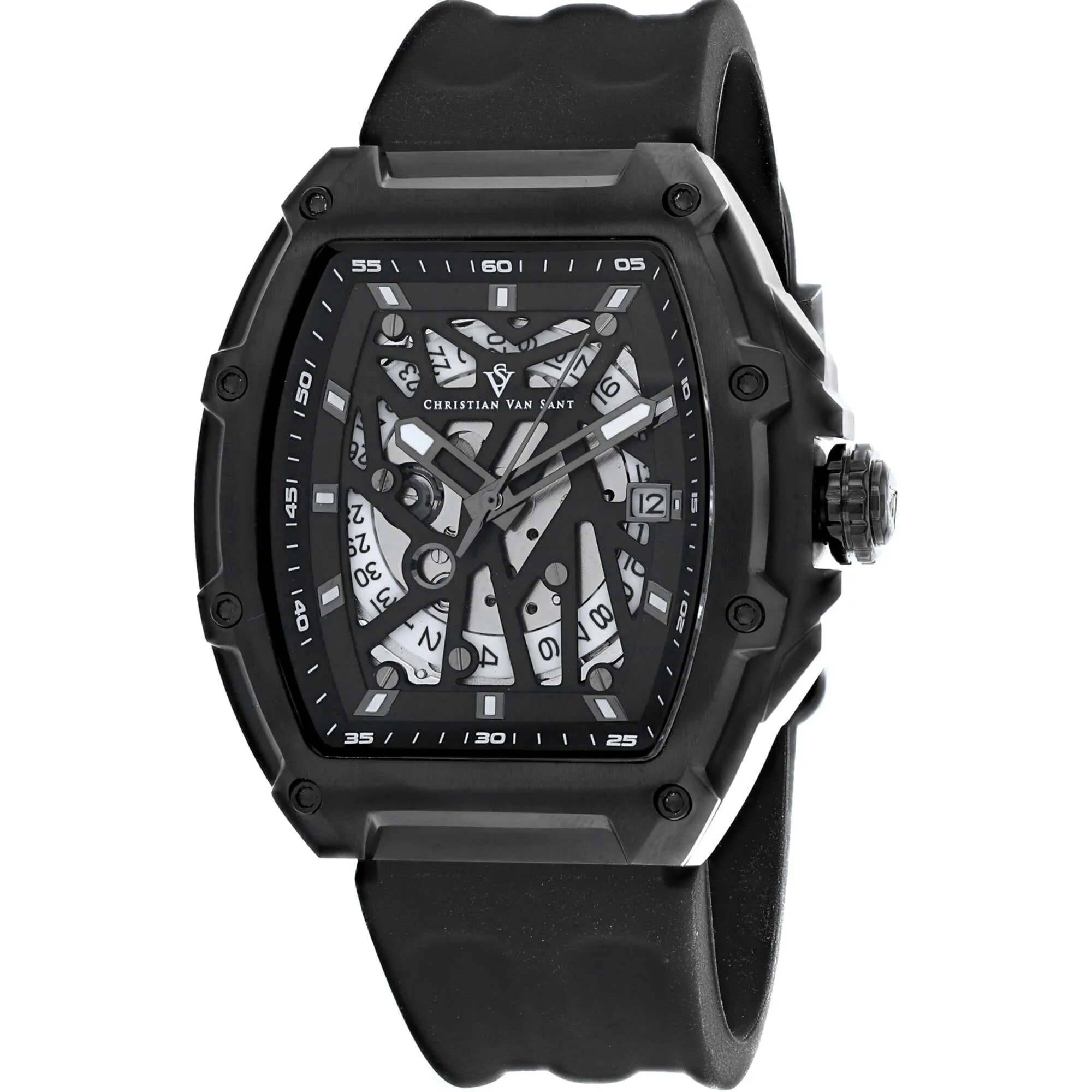 Christian Van Sant Men's Watch - Odyssey Skeleton Dial Black Rubber Strap | CV6196