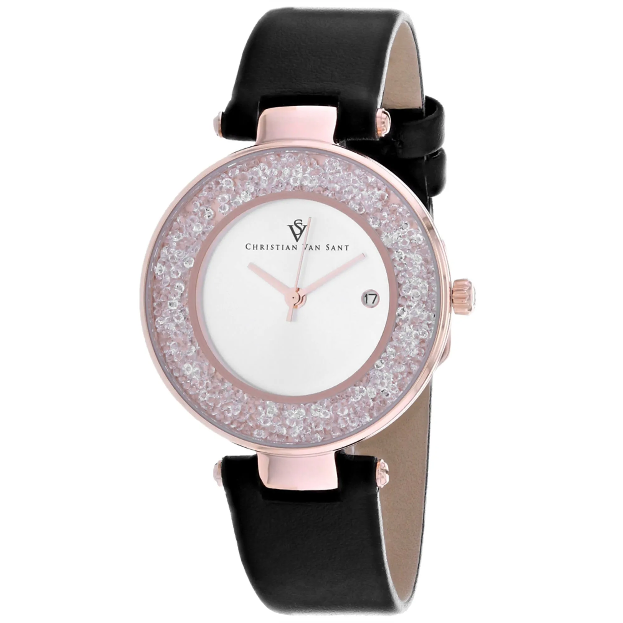 Christian Van Sant Women's Watch - Dazzle Quartz Silver Dial Leather Strap | CV1224