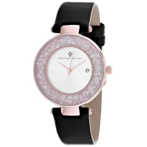 Christian Van Sant Women's Watch - Dazzle Quartz Silver Dial Leather Strap | CV1224